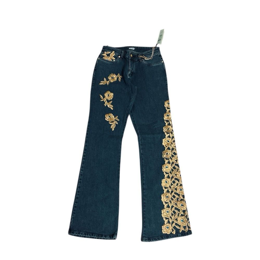 NWT Cache Blue Denim Jeans Vintage Embroidered Bootcut  Y2K Sz 6